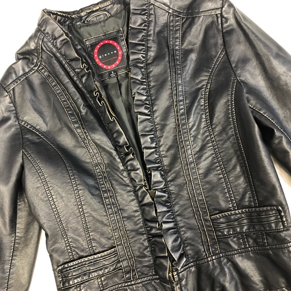giacca Jackets & Blazers - Giacca Black  Ruffle Faux Leather Bomber Jacket